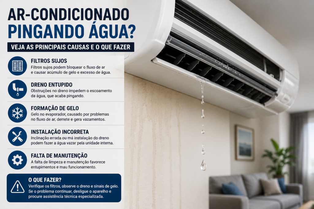 Ar-condicionado pingando água com principais causas do vazamento e o que fazer