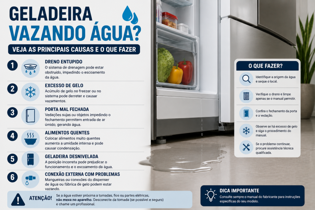 Geladeira vazando água com principais causas do problema e o que fazer