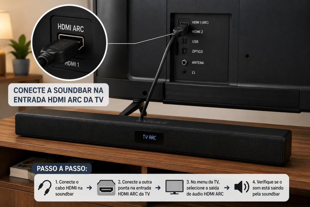 como conectar soundbar na tv