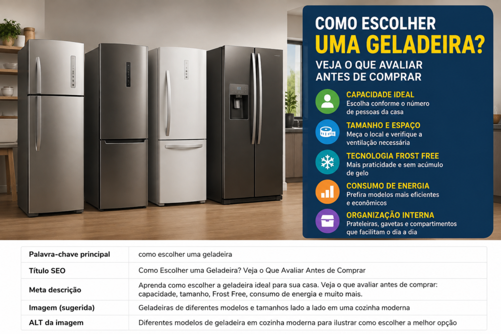 Como escolher uma geladeira considerando capacidade, tamanho, consumo de energia e organização interna