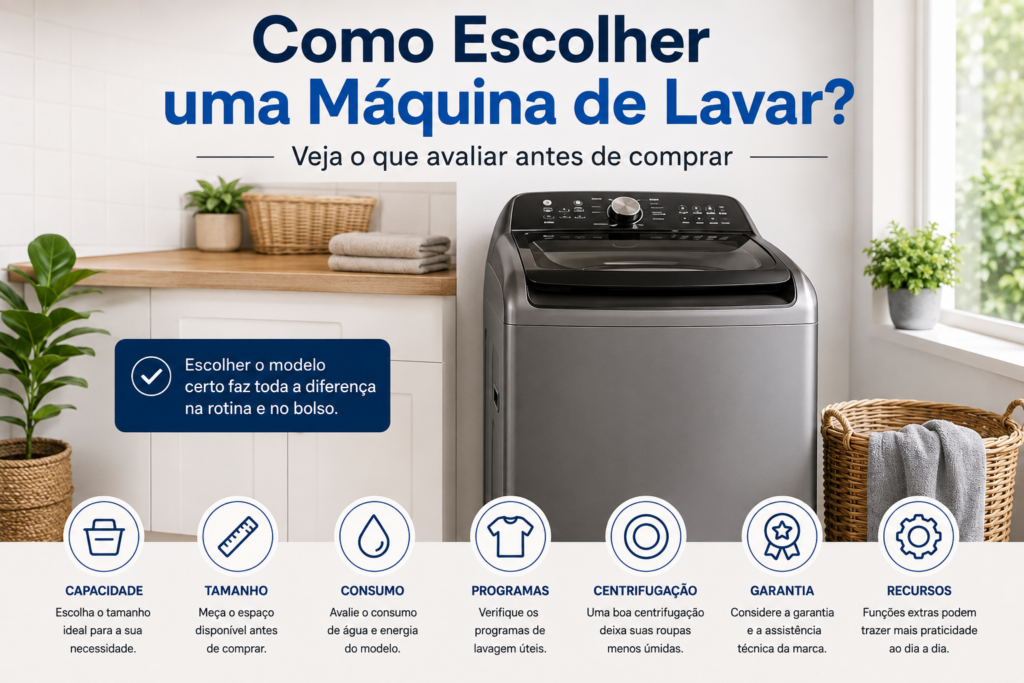 Como escolher uma máquina de lavar considerando capacidade, tamanho, consumo e recursos
