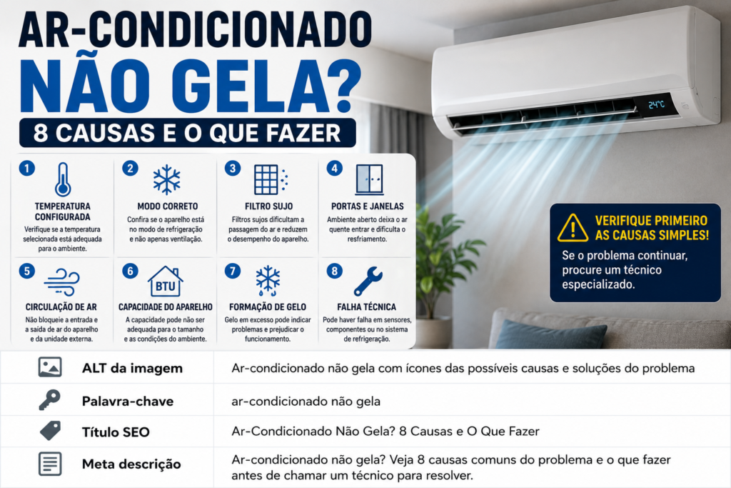 Ar-condicionado não gela com possíveis causas e soluções do problema