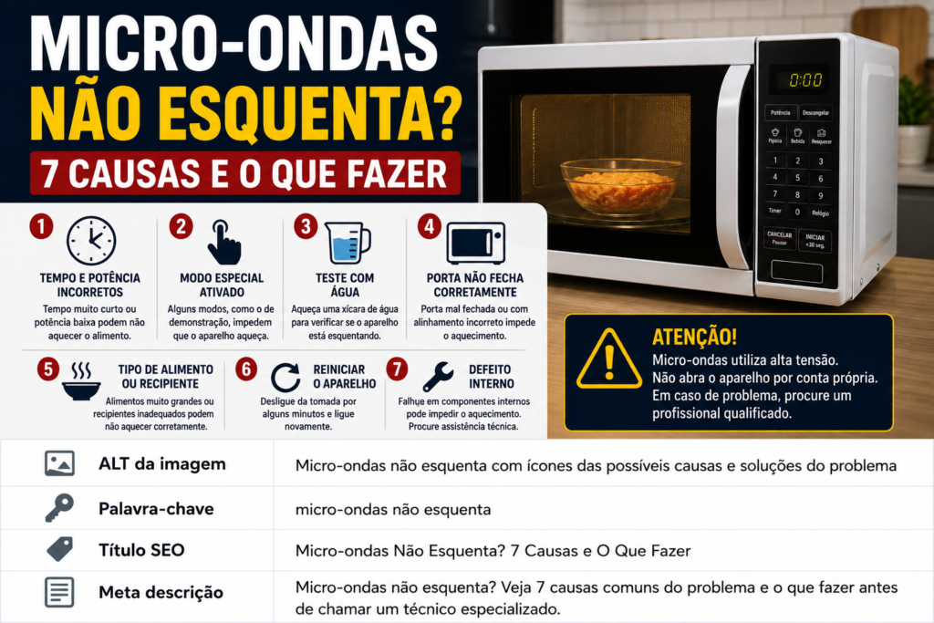Micro-ondas não esquenta com possíveis causas e soluções do problema
